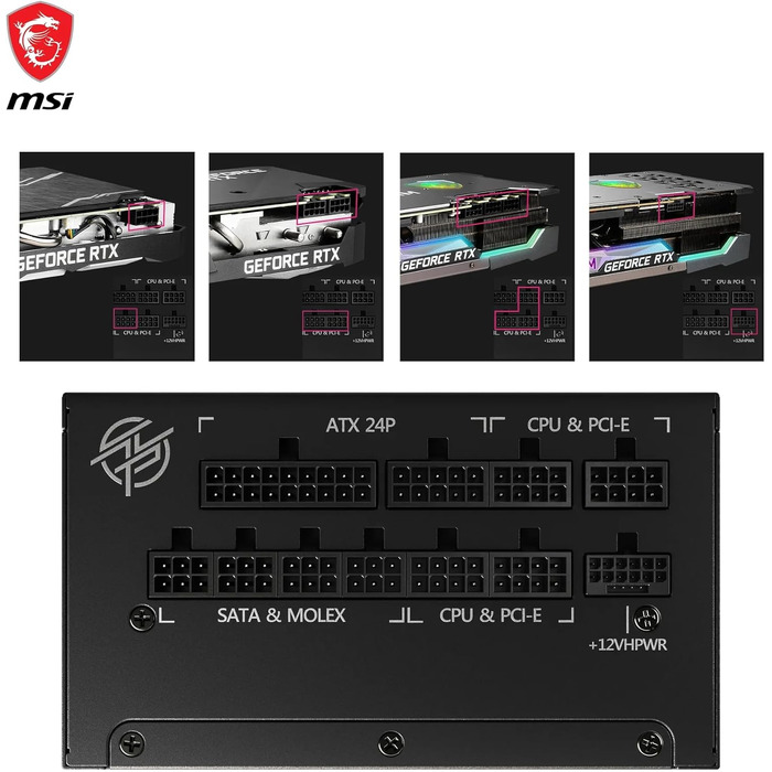 Блок живлення MSI MPG A1000G PCIE5 1000W, 80 Plus Gold, ATX 3.0, PCIe 5.0, повністю модульний