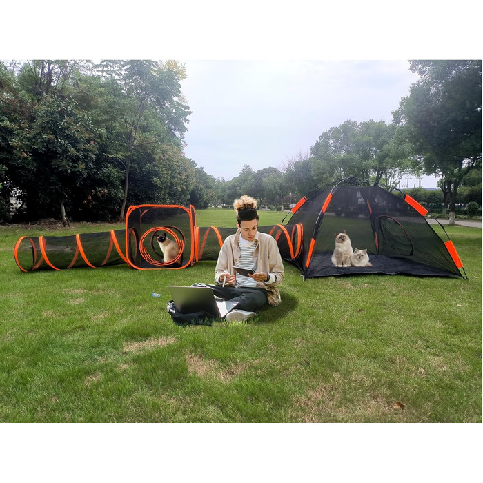 Туннель-намет 2-в-1 для котів та собак, складаний, для вулиці, Pop-Up вольєр для тварин, огорожа-забіг, будиночок (стиль 4)