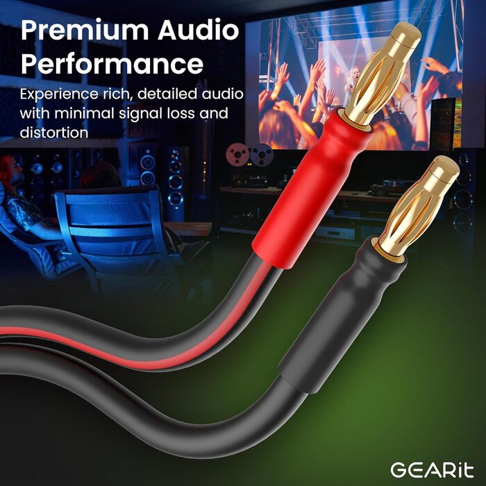Акустичний кабель GEARit OFC 2 x 2,50 мм² (14 AWG), 2 метри, HiFi аудіо кабель для колонок з позолоченими банановими роз'ємами, чорний (2 шт. в комплекті)