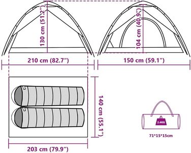 Намет купольний vidaXL для кемпінгу, сімейний, 2-місний, зелений - швидка установка