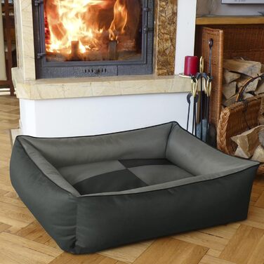 BedDog 2в1 лежанка для собак MAX Quattro, велике собаче гніздо з кордури, миється, з бортиком, диван для собак, для дому та вулиці, XL, Rock-Flow, сіро-антрацит, 100 x 85 x 23 см