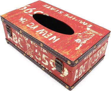 POFET Vintage Chic Shabby Wood Tissue Box Holder Rectangular Handcraft Tissue Paper Box Cover Serviette Organizer Holder Home Large Space Office Car Decoration with Metal Lock - Traffic Sign
