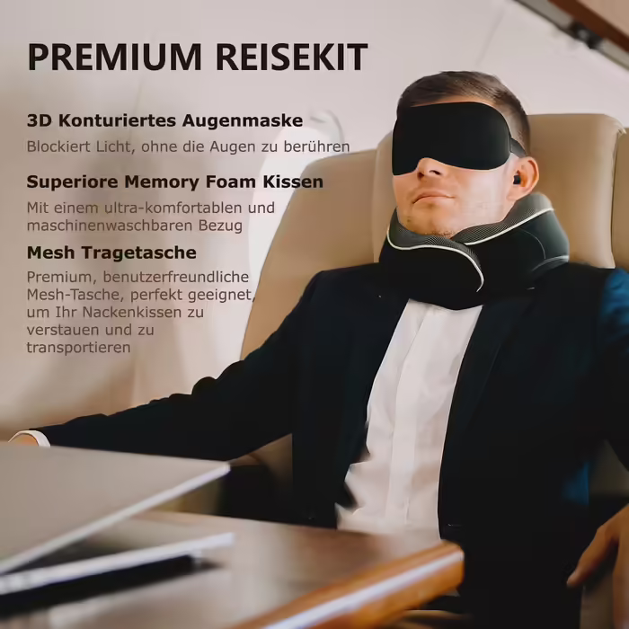 Ортопедична подушка для шиї Proglobe з пам'яттю форми, дорожня подушка для літака, авто, поїзда, з 3D маскою для сну та сітчастим чохлом, чорна