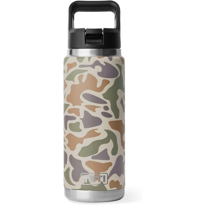 Термос-пляшка YETI Rambler 750 мл з вакуумною ізоляцією, нержавіюча сталь, з кришкою та трубочкою, колір Black Stone (світло-коричневий камуфляж)