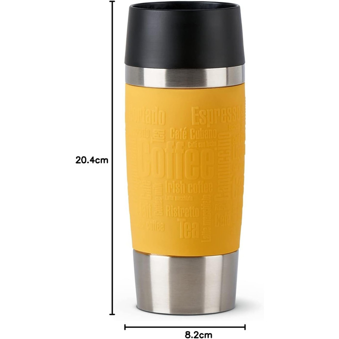 Термокружка Emsa Travel Mug Classic, 360 мл, жовта, з рукавом, 4 години гаряче, 8 годин холодне, 100% герметична