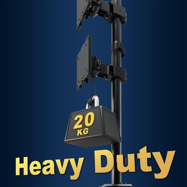 Кріплення для монітора 2 шт. один над одним, 17-49 дюймів, плоскі та вигнуті екрани, вертикальне кріплення, регулювання висоти, 20 кг на кріплення, VESA 75/100 мм, чорний