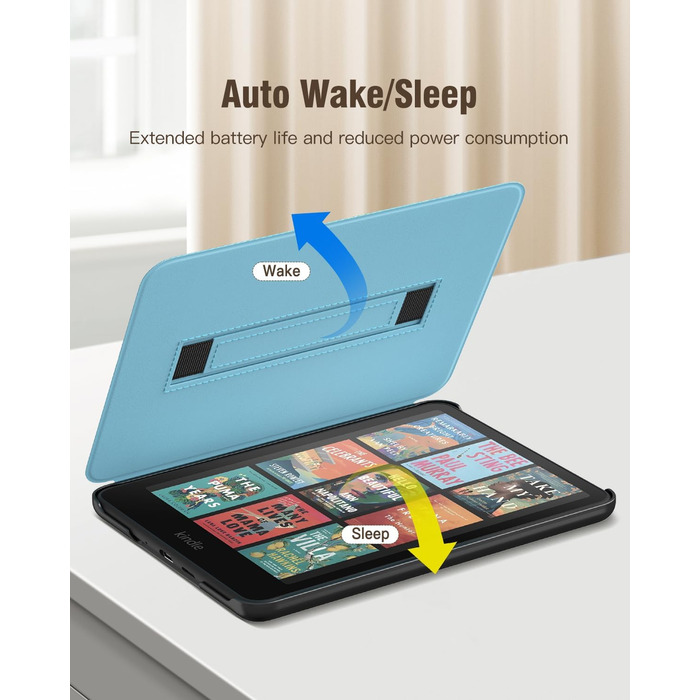 Чохол MoKo для Kindle Paperwhite (12-го покоління, 2024) та Kindle Colorsoft Signature Edition (2024), з петлею для руки, авто-ввімкнення/вимкнення, Agave Grün (aprikose Blume)
