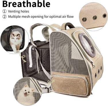 Рюкзак-переноска для котів та собак PENCCOR, розширюваний, для подорожей, дихаючий, великі коти, маленькі собаки, бежевий