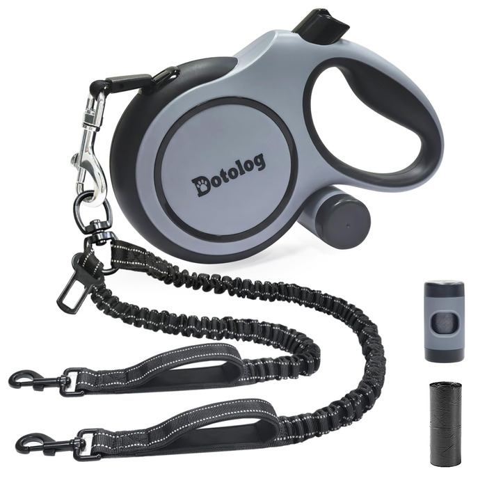 Висувна собача шлейка 8м, рулетка для собак з подвійною шлейкою, безпечна рулетка з пряжкою, для середніх та великих собак (сірий/чорний), 8м