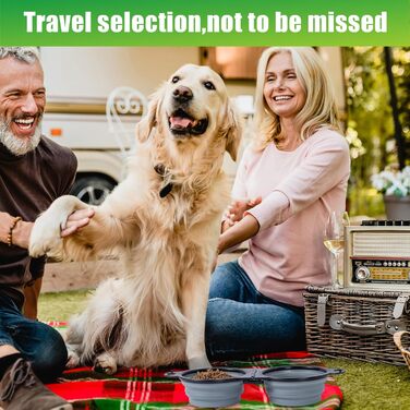 Складаний миска для собак SLSON, подвійний, для подорожей, прогулянок, намету, сірий