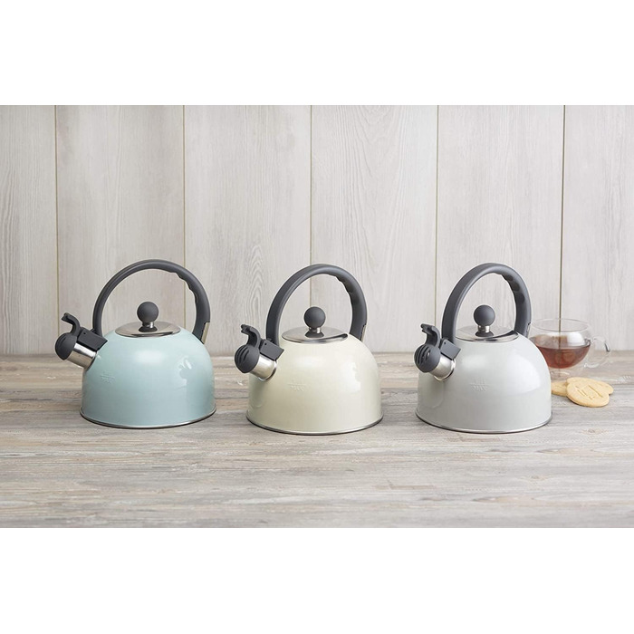 Чайник KitchenCraft Living Nostalgie з свистком, індукційний, металевий, 1.3 л (блакитний)