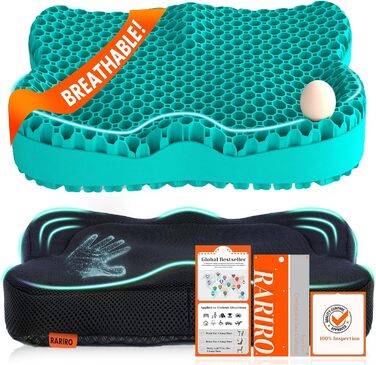 Гелеве сидіння для офісного крісла: ергономічна подушка з подвійною структурою та стільниковою поверхнею (зелена, 43x37x7 см). Для тривалого сидіння, автомобіля, каяка, інвалідного візка. Подушка для куприка та ішіасу.