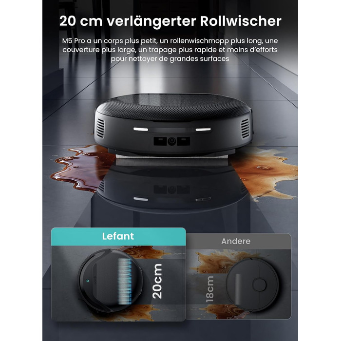 Робот-пилосос LEFANT M5 Pro-B з пультом дистанційного керування, 2200Pa, для шерсті тварин, з базою для зарядки, сумісний з Alexa та керуванням через APP, час роботи 120 хв