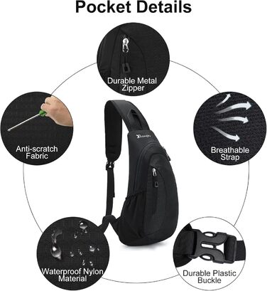 Чоловіча нагрудна сумка Sciphylia Sling Bag – рюкзак через плече, антикрадіжка, для подорожей, спорту та активного відпочинку, чорний