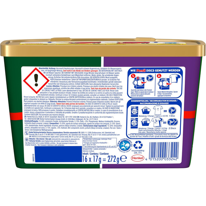 Капсули для прання Persil 4in1 Color DISCS для кольорових речей, технологія глибокого очищення, 16 шт
