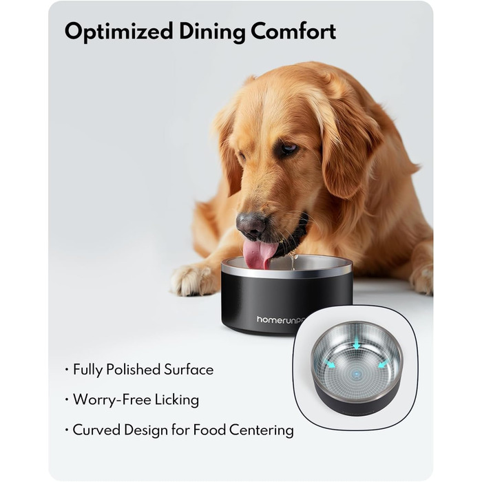 Нержавійна миска для собак HomeRunPet, 1 л з неслизьким дном, подвійні стінки, ізольована, для маленьких, середніх та великих собак, чорна
