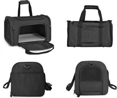 Транспортна сумка для кота та собаки, складана переноска для домашніх тварин середнього розміру (51x33x33 см, чорна)