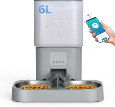 Автоматичний годівник для котів Grandtail 6.0 L з 2 мисками, таймером, Wi-Fi, сталевою мискою та голосовою запиттю