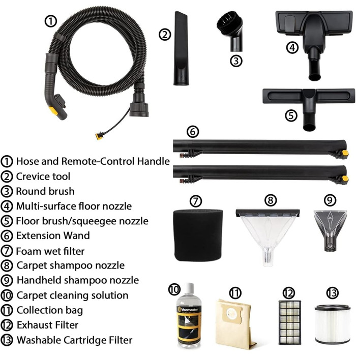 Vacmaster SCA0801 - миючий пилосос для килимів, меблів та авто | Мийка, сушка, видалення плям | 1300W, 23L