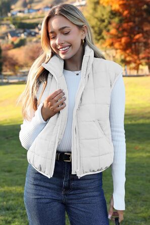 Жіноча жилетка ZEAGOO Kurz Steppweste - легка осінньо-зимова жилетка з кишенями (біла, M)