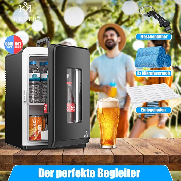 KESSER® Міні холодильник/термобокс 15L: охолодження та підігрів, портативний, 220-240V/12V, для авто, офісу, кемпінгу, чорний