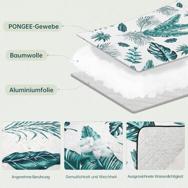 Плед для пікніка HAUSPROFI 200x300 см, водонепроникний, ізольований, зелений з квітковим малюнком. Для пляжу, кемпінгу, з ручкою та кілочками