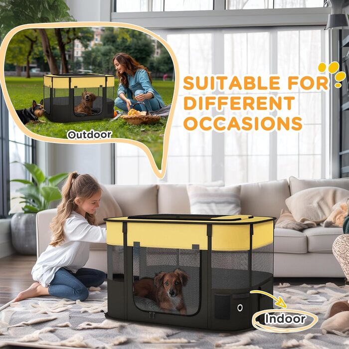 Клітка для собак PawHut, 94 x 74 x 60 см, розмір M, жовта, складана, з сумкою для зберігання