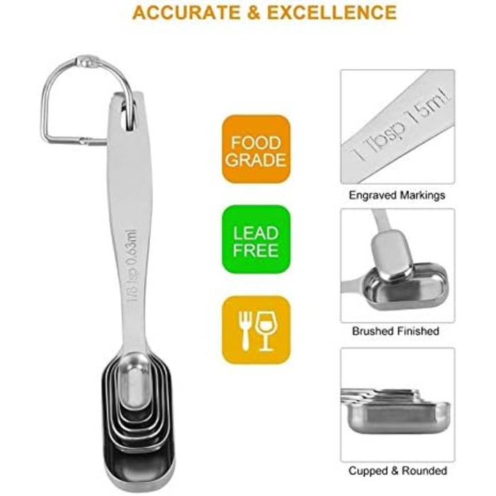 6-Piece Stainless Steel Measuring Spoon Set, Slim Measuring Teaspoon Set, Measuring Cups for Dry and Liquid Ingredients, Spices, Sugar, Coffee, Kitchen Scale