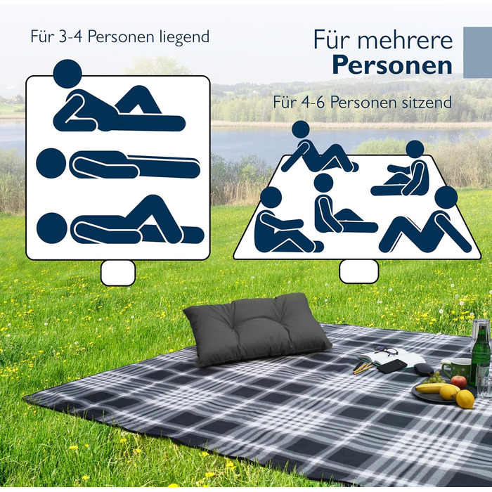 Beautissu Плед для пікніка XXL, 200x200 см, водовідштовхувальний, ізольований, сірий, для пляжу, кемпінгу, подорожей
