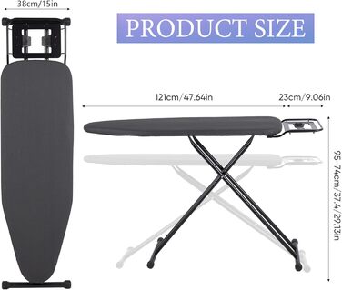 Гладильна дошка Aoufottes люкс, розширювана, з підставкою для праски, чорна, 120x38 см