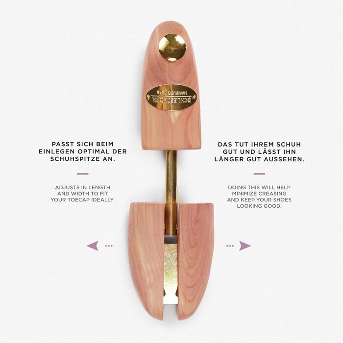 Schlesinger – Premium women's shoe trees made from fine cedarwood for optimal shoe care. Queen model. Size 36 – 41 in silver or gold.