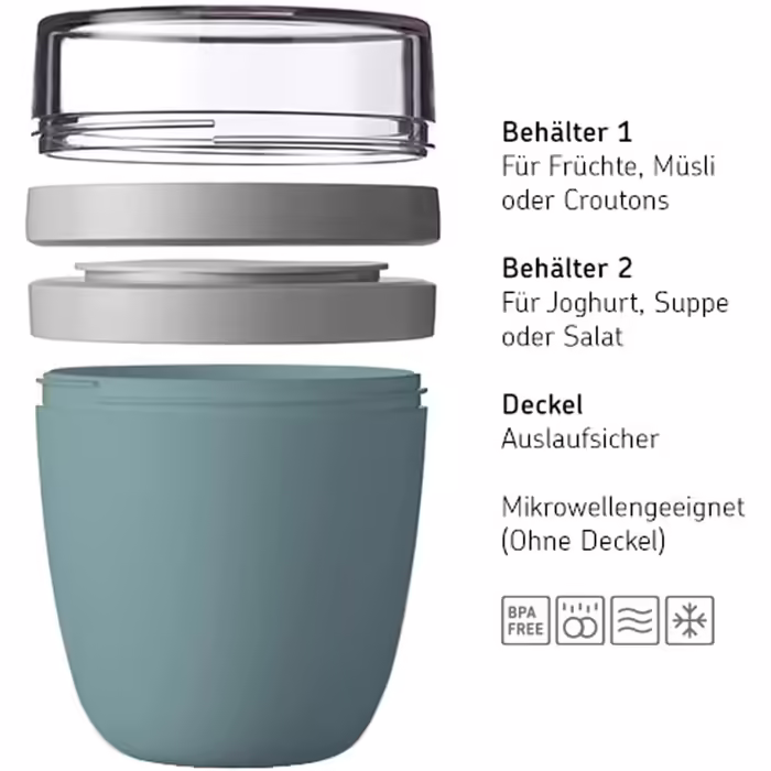 Mepal Lunchpot Set with Folding Spoon, Ellipse – Nordic Black – practical muesli cup and food container for transport