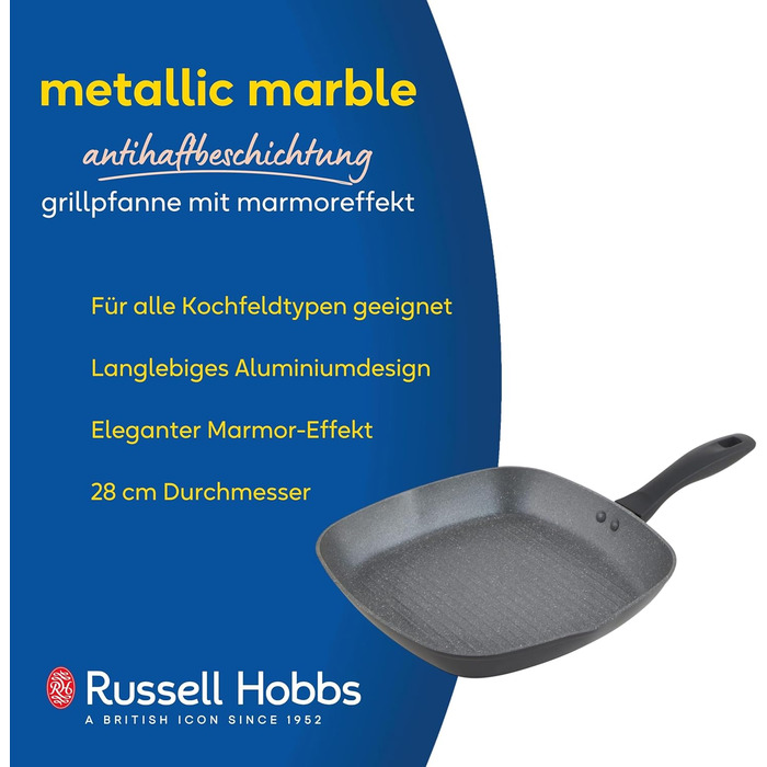 Сковорода гриль Russell Hobbs RH02813EU7 Metallic Marble 28 см з антипригарним покриттям для індукційних плит