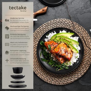 Набір посуду Tectake® для 6 осіб, 24 елементи: чорний набір посуду з кераміки, тарілки, миски, глибокі тарілки та тарілки для сніданку