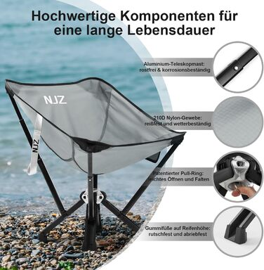 Крісло для кемпінгу NJZ 200-600LBS: складне, міцне, легке, для відпочинку на природі, риболовлі, саду та пікніків (срібний)