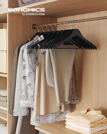 Плечики SONGMICS для одягу з дерева, набір 20 шт., тонкі, для сорочок та курток, з вирізами для плечей, поворотний гачок 360°, з натурального дерева берези, білий, CRW0W02
