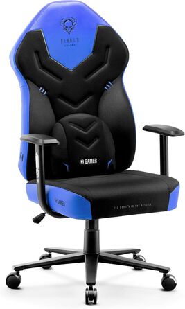 Ігрове крісло Diablo X-Gamer 2.0, ергономічне, тканинне, з поперековою подушкою, чорний-синій, 128x68x55 см
