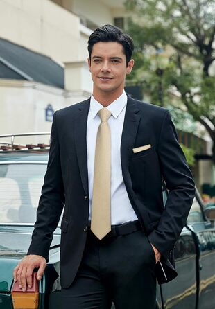 Кравка для чоловіків HISDERN на весілля: класичний дизайн у клітинку та в горошок, комплект з кишеньковим хустиною (шампань)