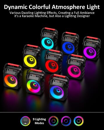 Портативна караоке-машина з 2 мікрофонами та LED-підсвіткою, Bluetooth, AUX, USB, TF, TWS, для вечірок та подарунків (дорослим та дітям)