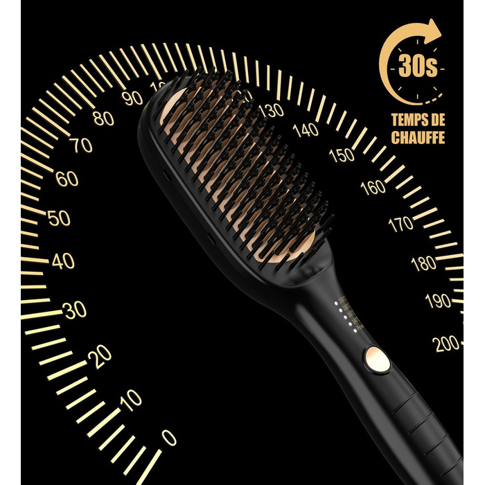 Професійний випрямляч для волосся – щітка-випрямляч, 4 температурні режими, 140°C–200°C, час нагріву 30 секунд, з іонізацією, підходить для всіх типів волосся (золотистий)