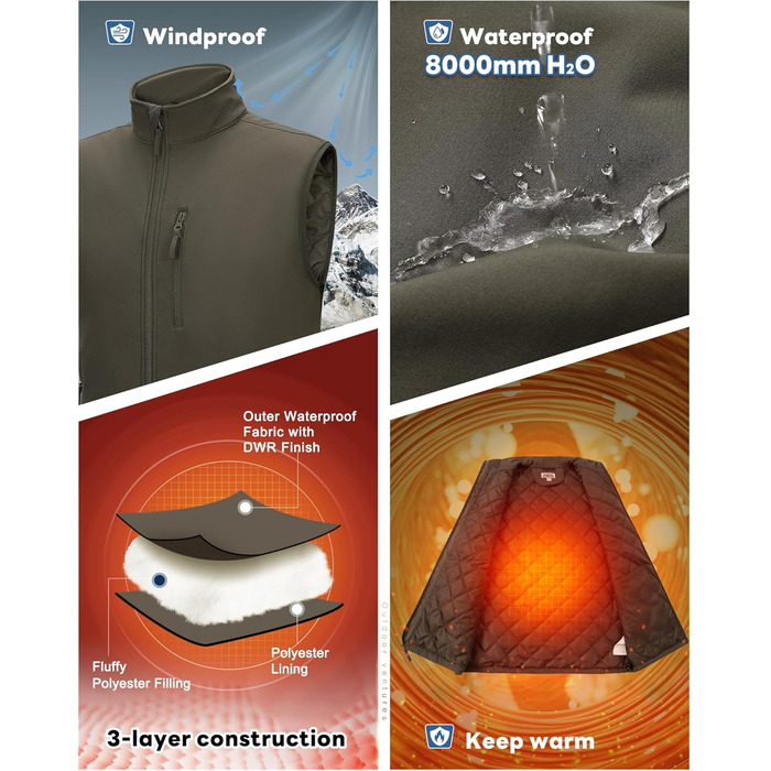 Чоловіча софтшеллова жилетка Outdoor Ventures з утеплювачем, водовідштовхуюча, вітронепроникна, дихаюча, для велоспорту, бігу, хайкінгу, зелена, XL