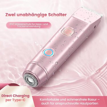 Епілятор для жінок 2-в-1 з тримером для бікіні, ніг, тіла. Вологостійкий, USB-C, рожеве золото