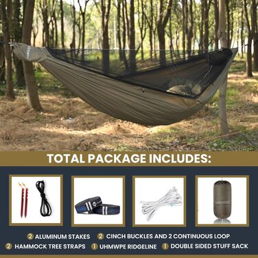 Onewind Premium 11' Camping Zippered Hammock, Single Portable Hammock with Mosquito Net and Tree Straps for Travel, Camping, Backpacking, and Hiking...
