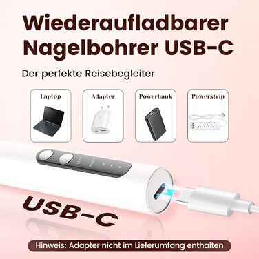 Електричний фрезер для нігтів DOCOCO з USB-C, для гелю та акрилу, манікюрний набір
