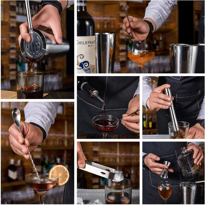 Cocktail Shaker Set, Esmula 750ML 12-Piece Stainless Steel Bartender Kit Gift for Men, Women, Friends, Home Stylish Bar Tool Set with Cocktail Recipe Booklet (Stainless Steel)