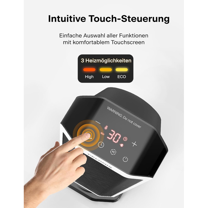 Електричний обігрівач PELONIS 2000W з пульт, 3S Швидкий нагрів, ECO режим, 75° коливання, термостат (5-35°C), таймер 8h, тиха керамічна панель, білий, 59см