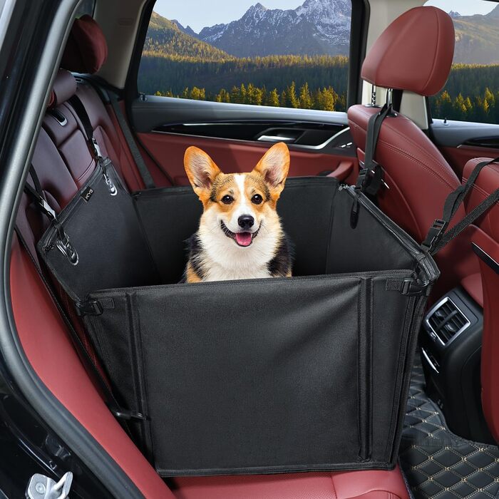 KYG Extra Stable Waterproof Non-Slip Dog Car Seat - Scratch Resistant with 4 Straps for Rear Seat - Reinforced Car Seat for Pets (M - 58x55x36cm)