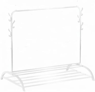 Clothes Rack Coat Rack Freestanding Clothes Rack Garment Rack Multifunctional with Top Bar, Bottom Shelf and 6 Hooks (White)