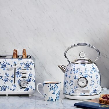 Laura Ashley Elveden Wireless Electric Kettle - 1.7L Stainless Steel, 2.2kW Fast Boil, Temperature Display & Overheat Protection