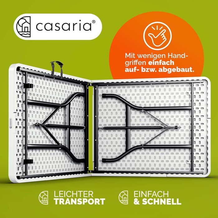 Зручний розкладний садовий стіл Casaria® 183x76 см - білий, для тераси, балкону, кемпінгу